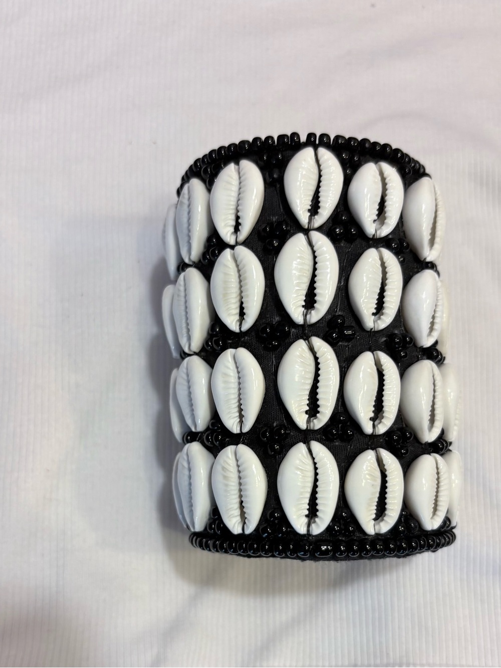Handmade Black Beaded Bracelet with White Cowrie Shells